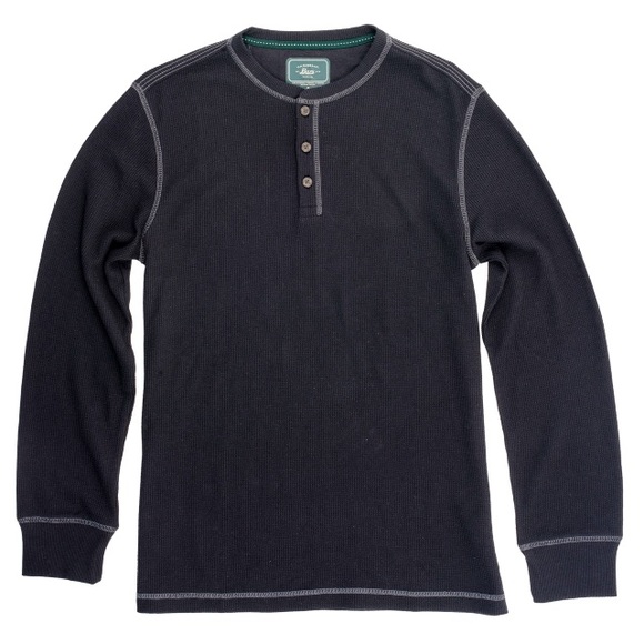 G.H. Bass Henley Men's Black Thermal Waffle Shirt - Picture 1 of 2